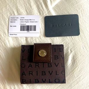 BVLGARI Brown canvass leather bifold wallet